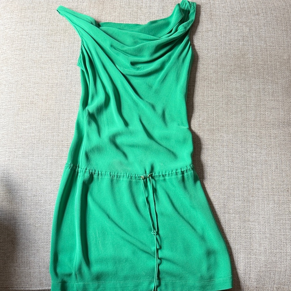 Diane Von Furstenberg Silk Green Drawstring Dress